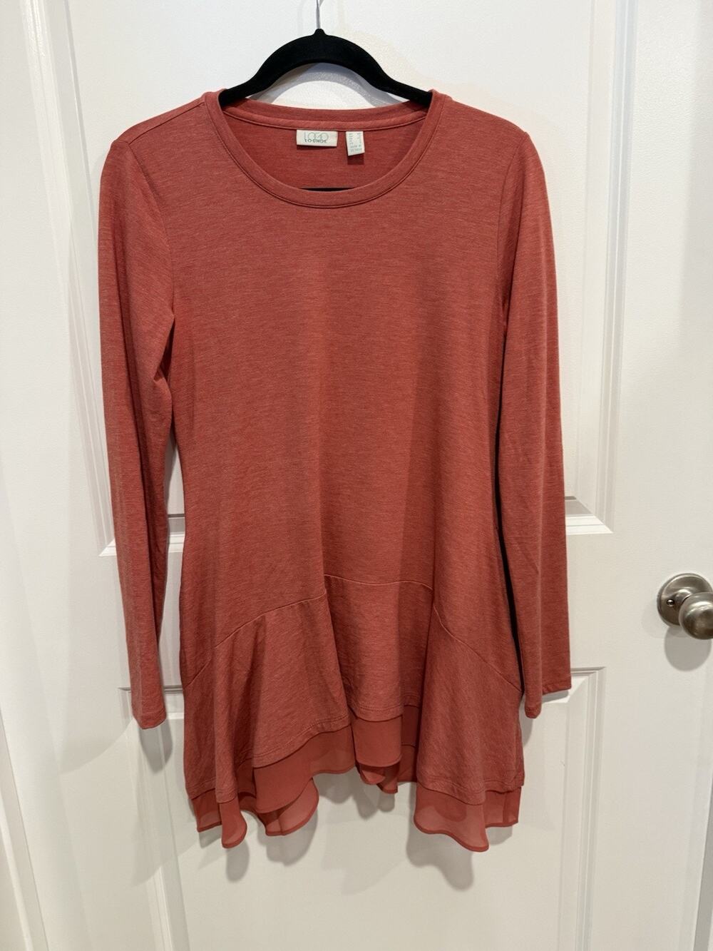 LOGO Lounge Lori Goldstein Orange Knit Tunic Top Size XS Pockets Sheer Trim